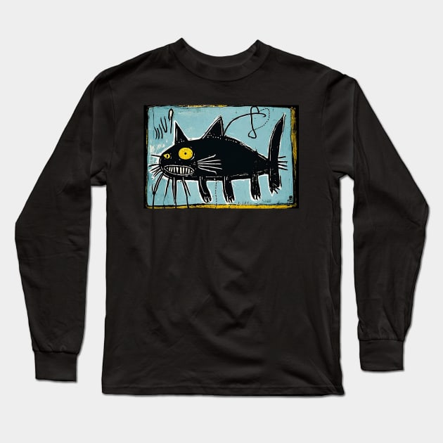 Neo-Expressionist Cat Fish (Catfish) Long Sleeve T-Shirt by Walter WhatsHisFace